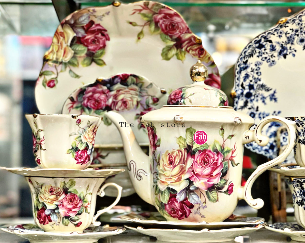 Rose Punch Toray Gold 31pc tea set The Fab Store