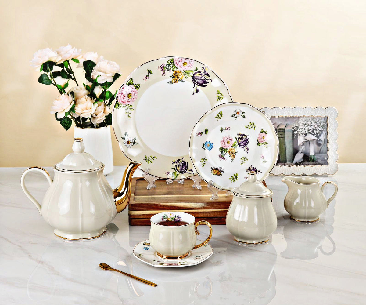 Ivory Victorian Floral Tea set – The Fab Store