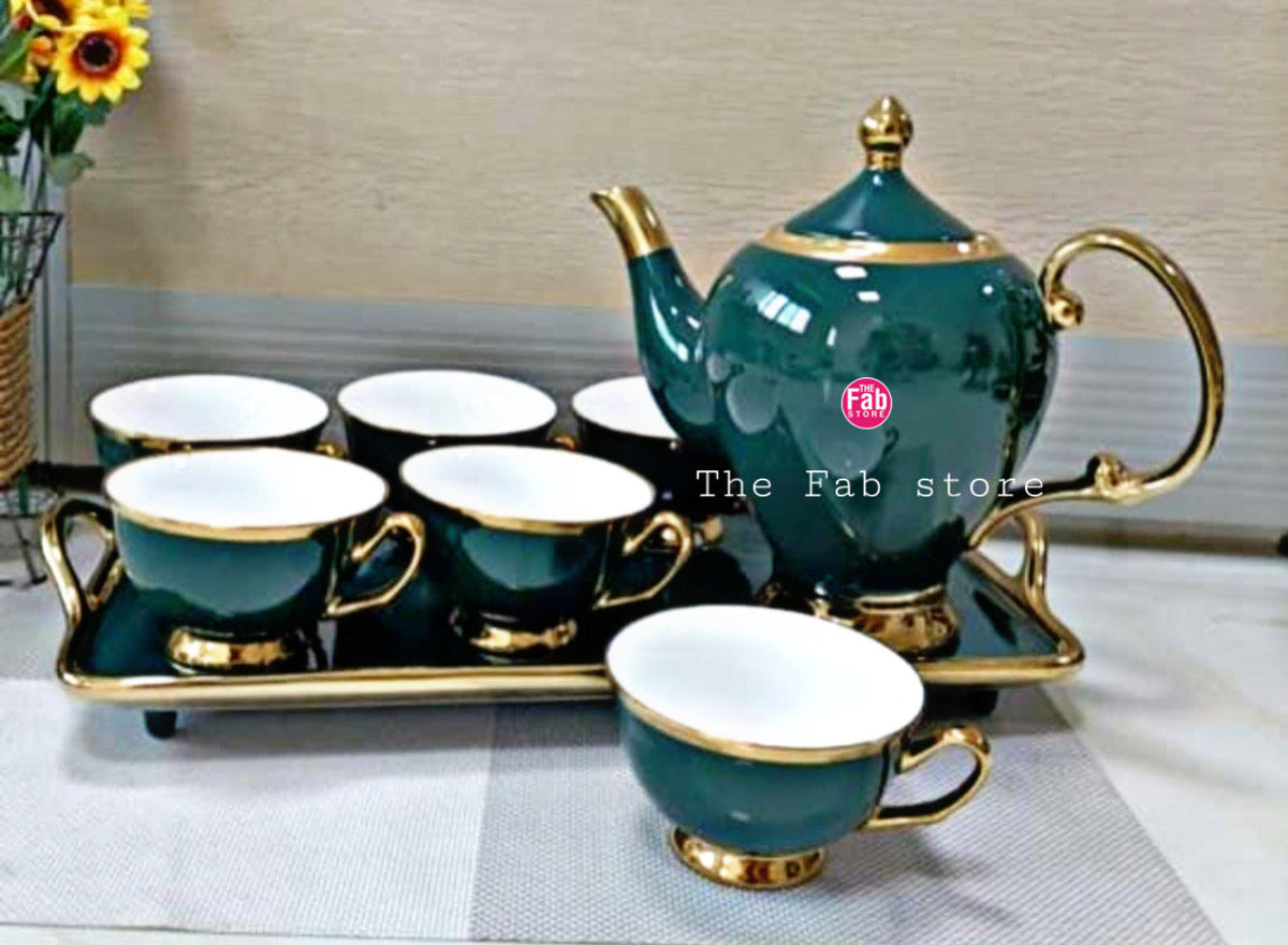 Teal Tea set with serving tray – The Fab Store